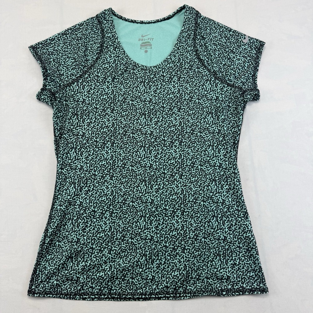 Nike Dri-FIT Womens M Mint Green Black Print Athletic Tee Cap Sleeve Workout